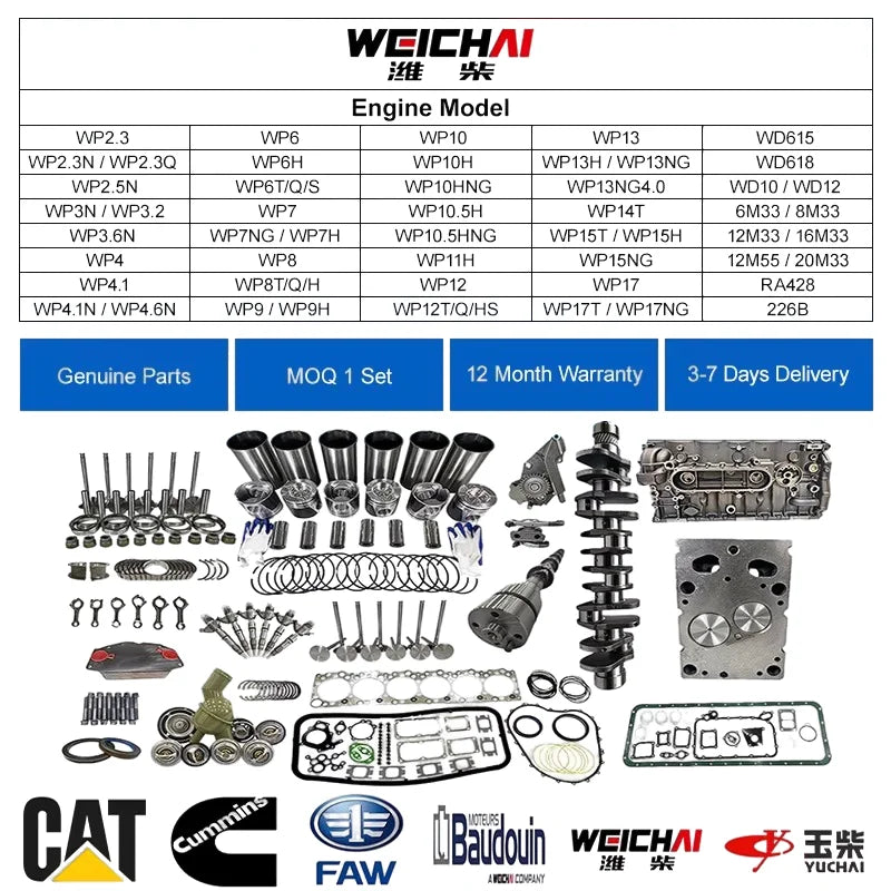Spot Good Piston Cylinder Liner Overhaul Repair Kits for WEICHAI WP10 WP12 Diesel Engine Spare Parts for Faw Sinotruk Howo Truck